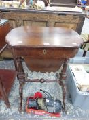 A VICTORIAN MAHOGANY SEWING TABLE.