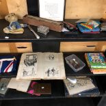 A QUANTITY OF VARIOUS COLLECTABLE'S INC. EPHEMERA, A PUPPET, FLAG, BOARD GAMES. ETC.