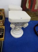 A PAIR OF WHITE DORIC COLUMN PEDESTALS. H 41cms.