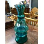 A SIGNED BLUE ART GLASS VASE.