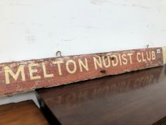 A VINTAGE HAND PAINTED SIGN. MELTON NUDIST CLUB.