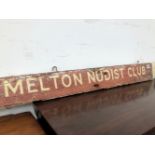 A VINTAGE HAND PAINTED SIGN. MELTON NUDIST CLUB.