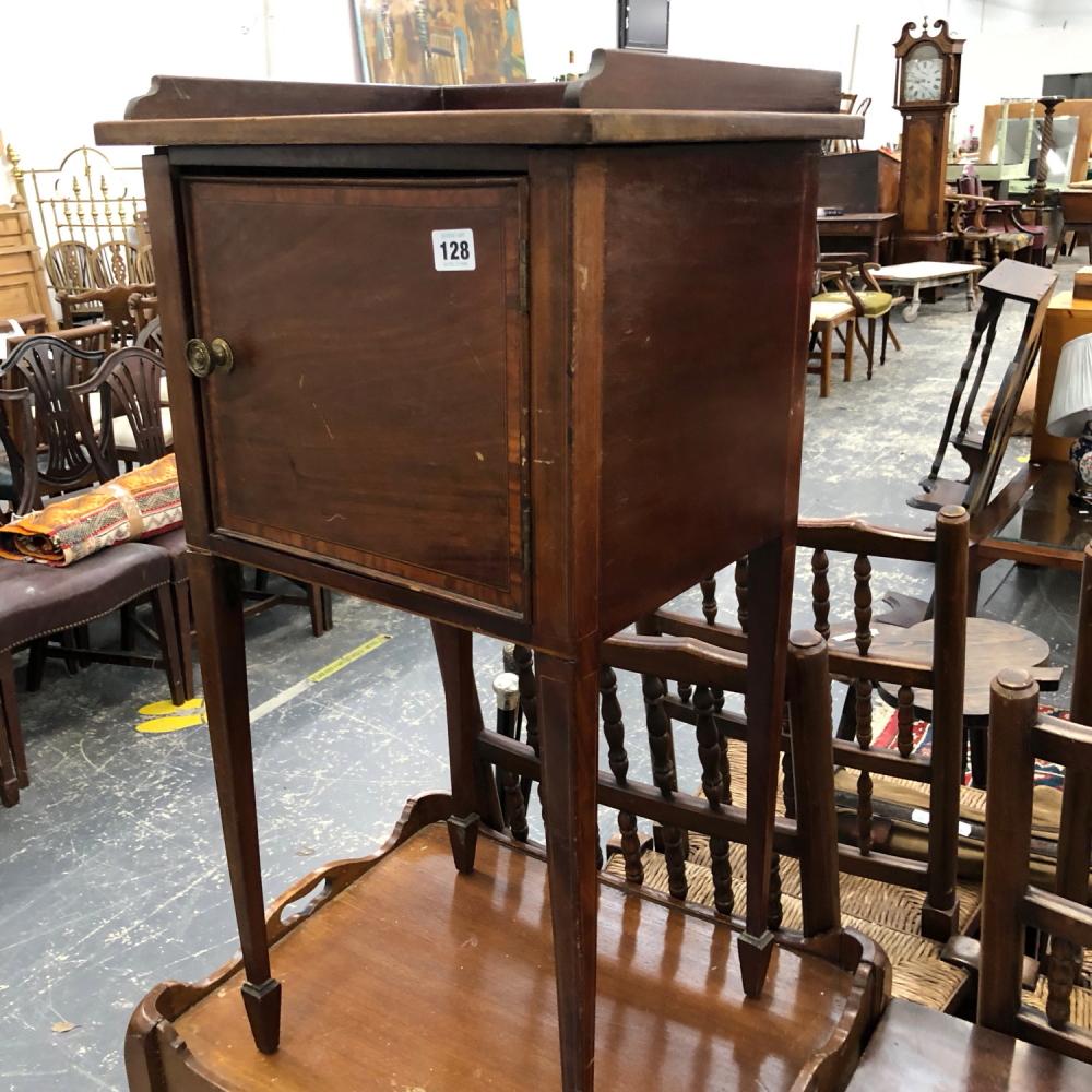 A SMALL MAHOGANY BEDSIDE CABINET.