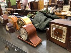 SIX VARIOUS MANTLE CLOCKS TO INCLUDE A BAKELITE INGERSOLL DUO, ART DECO EXAMPLES ETC.