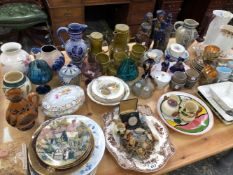 A QUANTITY OF ORANMENTAL CERAMICS TO INCLUDE POOLE TEA WARES, GERMAN POTTERY, WHIMSIES, TORQUAY