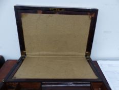 AN EARLY 19th C. BRASS BOUND ROSEWOOD WRITING SLOPE