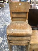 FOUR PLYWOOD STACKING CHAIRS TOGETHER WITH A COFFER TOPPED CHEST WITH SINGLE DRAWER BELOW