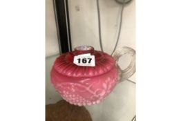 ANTIQUE COLOURED GLASS SMALL OIL LAMP