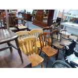 THREE WHEEL BACK AND EIGHT OTHER VARIOUS KITCHEN CHAIRS