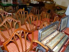 A SET OF 12 18th CENTURY STYLE SHIELD BACK DINING CHAIRS.