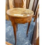 A 19th C. WALNUT DRUM TABLE, THE LID OPENING ONTO RED SCRIM LINED COMPARTMENTS AND FRONT DRAWERS