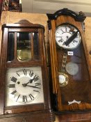 THREE ANTIQUE WALL CLOCKS.