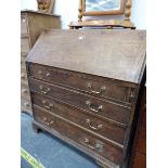 A GEORGE III MAHOGANY BUREAU, THE FALL ABOVE FOUR GRADED DRAWERSAND BRACKET FEET. W 98 x D 58 x H