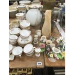 TWO OIL LAMPS, MINTONS AND OTHER TEA WARES, CRESTED WARE ETC.