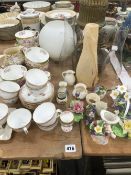 TWO OIL LAMPS, MINTONS AND OTHER TEA WARES, CRESTED WARE ETC.