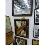 TWO DECORATIVE GILT FRAME MIRRORS, TOGETHER WITH AN OAK FRAME EXAMPLE AND FOUR SMALL COMIC