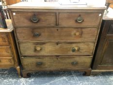 A 19th C. MAHOGANY CHEST OF TWO SHORT AND THREE GRADED LONG DRAWERS ON BRACKET FEET. W 105.5 x D