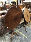 TWO 19th C. MAHOGANY TILT TOP TRIPOD WINE TABLES