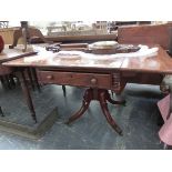 A VICTORIAN MAHOGANY PEMBROKE TABLE, THE RECTANGULAR FLAP TOP OVER A DRAWER, A TURNED COLUMN AND