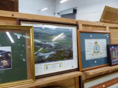 THREE FRAMED PICTURES RELATING TO THE R.A.F 54 SQUADRON ONE OF JETS IN FLIGHT WITH CREW SIGNATURES