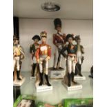 SIX VARIOUS DIE CAST MOUNTED MILITARY FIGURES, AND SIX PORCELAIN MILITARY FIGURES.