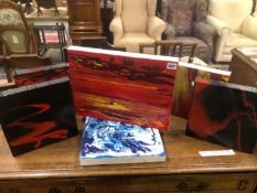 SIX ABSTRACT PAINTINGS ON CANVAS.