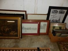 A GROUP OF ANTIQUE AND LATER PRINTS, FRAMED CERTIFICATES ETC.