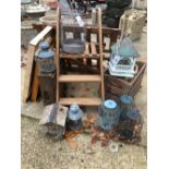 A WOODEN STEP LADDER, TWO WOODEN GRATES, WOODEN SINK DRAINER ETC