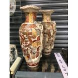 A PAIR OF JAPANESE SATSUMA LARGE VASES.