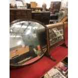 A MAHOGANY RECTANGULAR DRESSING TABLE MIRROR TOGETHER WITH AN OVAL MIRROR IN MAHOGANY FRAME. 80 x 5