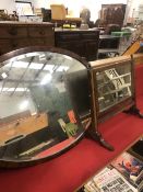 A MAHOGANY RECTANGULAR DRESSING TABLE MIRROR TOGETHER WITH AN OVAL MIRROR IN MAHOGANY FRAME. 80 x 5
