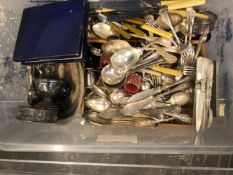 A LARGE QUANTITY OF SILVER PLATED CUTLERY ETC.