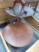 A MOTTLED BLACK MARBLE TOPPED MAHOGANY TRIPOD TABLE. Dia. 60 x H 71.5cms. TOGETHER WITH A 20th C.