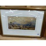 ATTRIBUTED TO W. COLLINGWOOD SMITH. A LATE 19th.C. WATERCOLOUR OF A HARVEST SCENE. 17.5 x 35cms