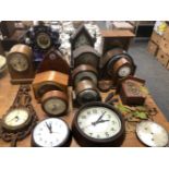 A QUANTITY OF VICTORIAN, EDWARDIAN AND LATER MANTLE AND WALL CLOCKS.