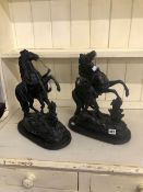 A PAIR OF SPELTER MARLEY HORSE FIGURES.