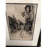 VARIOUS FRAMED ETCHINGS AND OTHER PRINTS. TOGETHER WITH A FOLDER CONTAINING VINTAGE POST CARDS AND