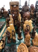 A GROUP OF VINTAGE AND LATER CARVED EUROPEAN AND RELIGIOUS FIGURES.