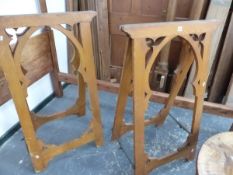 A PAIR OF NEOGOTHIC PINE A-FRAME TRESTLES. H 113cms.