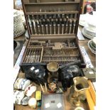 A MAPPIN AND WEBB CANTEEN OF CUTLERY, VARIOUS TRINKET BOXES TO INCLUDE BILSTON, HALCYON DAYS, A