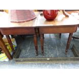 A GEORGE III MAHOGANY DINING TABLE WITH APRONS TO THE ROUNDED RECTANGULAR ENDS ON RING TURNED