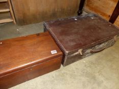 A LEATHER DRS CASE AND A MAHOGANY DOCUMENT BOX.