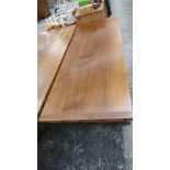 A ROBERT C BILSON 1975 OAK REFECTORY TABLE, THE RECTANGULAR TOP CLEATED BY IRON STUDS. W 237 x D