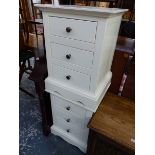 A PAIR OF 20th C. WHITE PAINTED THREE DRAWER BEDSIDE CHESTS, EACH. W 45 x D 40 x H 60cms.