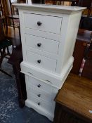 A PAIR OF 20th C. WHITE PAINTED THREE DRAWER BEDSIDE CHESTS, EACH. W 45 x D 40 x H 60cms.