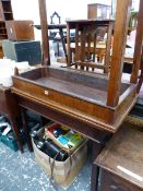 TWO 19th C. MAHOGANY GAMES TABLES, BOTH WITH CHAMFERED SQUARE LEGS. W 91 x D 45 x H 72cms.