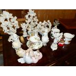 A COLLECTION OF PORCELAIN FIGURINES TOGETHER WITH A EDWARDIAN CUTLERY BOX AND CONTENTS.
