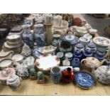 A INTERESTING COLLECTION OF ANTIQUE AND LATER CHINA WARES, INCLUDING GINGER JARS, DINNER WARES, A