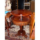 A VICTORIAN MAHOGANY LIFT TOP WORK TABLE.