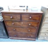 A 19th C. MAHOGANY CHEST OF TWO SHORT AND THREE GRADED LONG DRAWERS AND THE PLINTH FOOT. W 113 x D